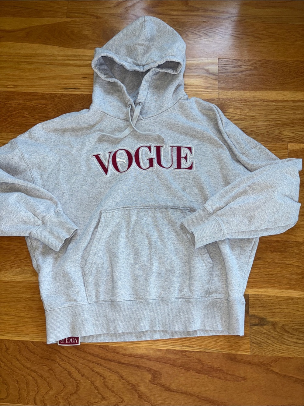 Vogue Light Heather Gray Hoodie with Burgundy Logo